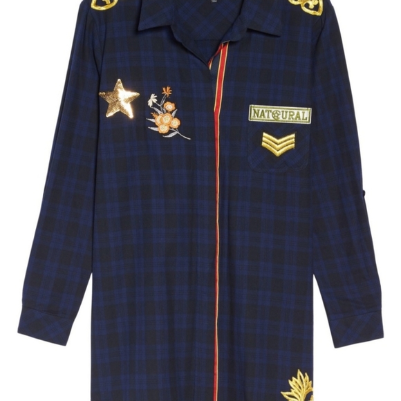 Sam Edelman Patch Embellished Plaid Sleep Shirt - Picture 5 of 11